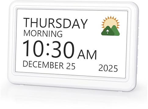 Roxicosly Calendario digitale, sveglia elettronica giorno data, orologio digitale con 20 promemoria personalizzati, 20 sveglie, 12 temi, 10 livelli, dimmer da 7 pollici, orologio da demenza per