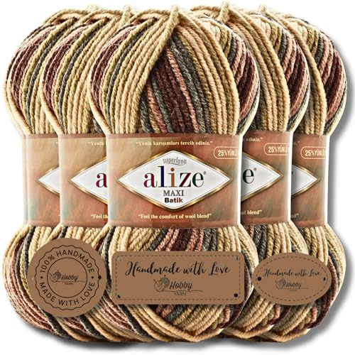 Hobby YARN 3x Etichetta con Alize Superlana Maxi Batik Lana Premium 5x100g come Set, Filato, Yarn, Garo per Maglia con Sfumature, per Bambini, per Lavori a Maglia, per Abbigliamento, Sciarpe (7804)