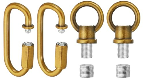 PATIKIL M10 Fine Thread Lamp Female Loop Holder with M12 Adapter Chain Quick Link, Lifting Eye Nut Hook Ring Structural Support to Chandelier, 44 lbs Load Gold Bronze Pack of 2