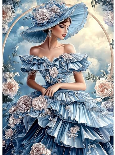 MAXBYE Vintage Lady Diamond Painting Kits, Diamond Art Kits for Adults | 5D DIY Flowers Gem Art Cross Stitch for Beginner, Diamond Painting Full Drill Crystal Craft Gifts Home Wall Decor 30x40cm
