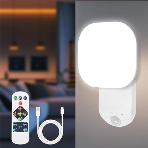 AOOTE Luci Sensore Interno, Lampada da Parete con Sensore Telecomandato, Luce LED Sensoro Movimento USB Ricaricabile, con 3 Temperature, 10 Luminosità Regolabile, per Garage, Cantina, Corridoio, Bagno