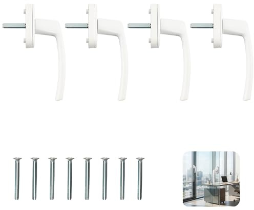4 pcs Blanca Manilla para Ventanas Practicables, Aleación de Aluminio, Protección Antirrobo, Distancia Entre Orificios de 43 mm, Adecuado para balcón, cocina, baño