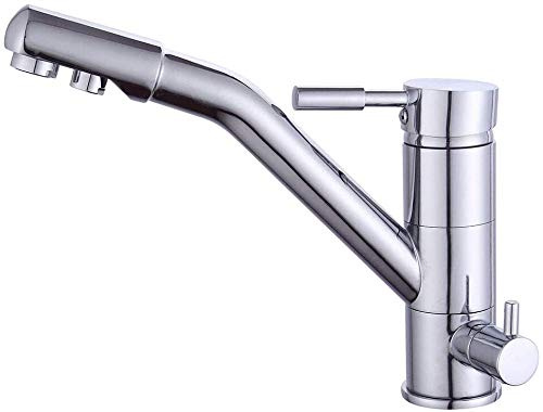 3 in 1 Küche Mischbatterie YUNRUX Drei-Wege drehbar Wasserhahn Armatur Osmose Anlage Faucet Einhebelmischer Wasserhahn Bad Mischbatterie Spültischarmatur für Küche Silber