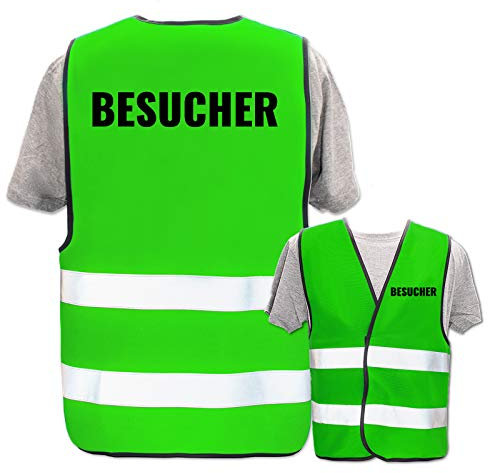 Bedruckte Marken-Warnwesten mit Leuchtstreifen * Standard- o. Reflex-Druck * Baugewerbe, Warnweste Begriffe Bau Gewerbe:Besucher, Farbe + Größe:Neon Grün (M/L)