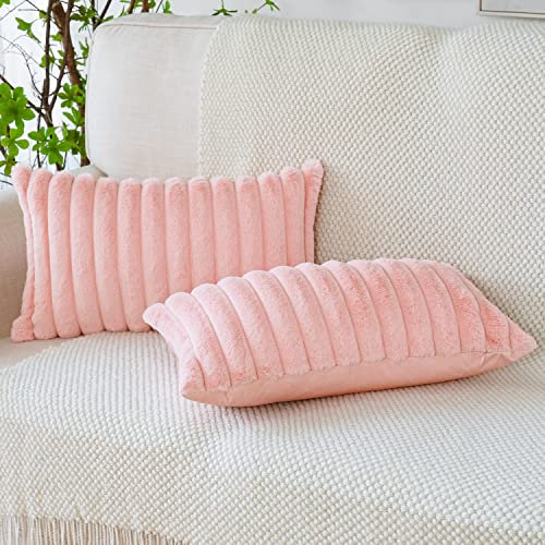 Soleebee 2er Set Plüsch Samt Kissenbezüge, Weiche Künstliche Pelz Dekorativ Kissenbezug Sofa Zierkissenbezüge Dekokissen Kissenhülle Set für Couch Schlafzimmer Zuhause Auto Dekor (30x50cm, Rosa)