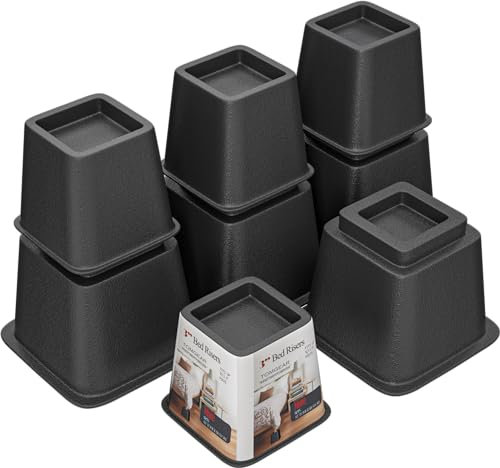 TomGear Betterhöhungen, 20.3 cm, strapazierfähig, hebt sich in Höhen von 7.6 cm, 12.7 cm oder 20.3 cm, stapelbare Erhöhungen für Sofa, Couch, Stuhl, Tischbein-Verlängerungen (8 Stück, schwarz)