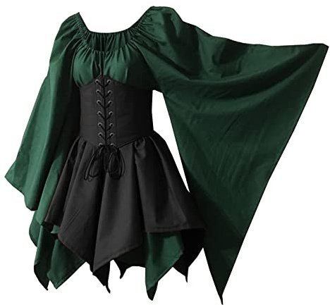 Kvinnors traditionell irländsk klänning renässans medeltida kostym utsvängd ärm korsett halloween viktoriansk kort klänning