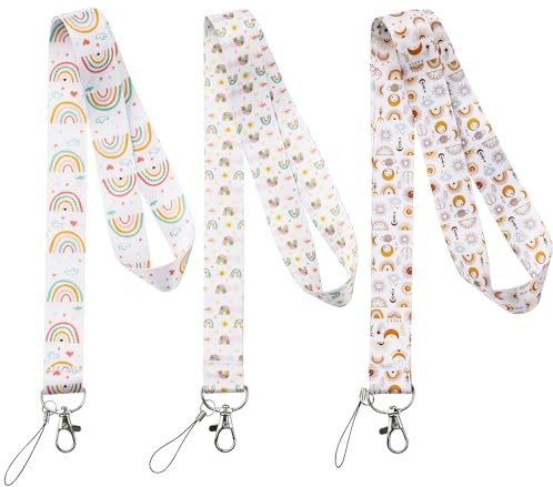 Fantasyon 3 Pcs Rainbow Lanyards with Swivel Buckle Nylon Lanyard for Neck Heavy Duty Lanyard Cute Neck Strap for ID Badge Holder Card Keys Phone