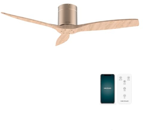 Cecotec Takfläktar Utan Ljus Energysilence Aero 5500 Aqua Goldwhitewood Connected. Motor DC 40W, Wi-Fi-Kontroll, Inomhus- Och Utomhusbruk, 3 Baksidor, 6 Rea, Guldvitt Trä