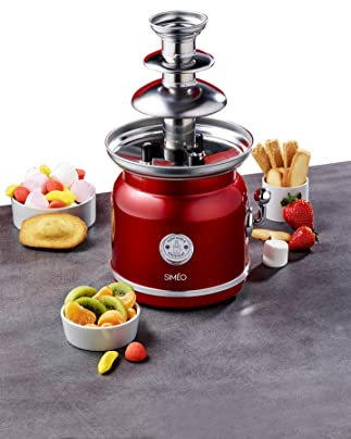 Simeo FCH450 - Fuente de chocolate (90 W, fácil de usar y limpiar, piezas extraíbles para lavavajillas, diseño vintage, rojo, 18 x 16 x 32,5 cm)