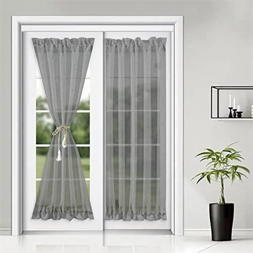 SK Studio Cortinas Translúcida Cortina de Puerta Francesa oscurecimiento de la habitación para Puertas de Cristal 2 Piezas Gris, 64x183cm