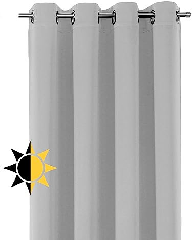 Verdunkelungsgardine mit Ösen, Blackout Ösenschal Blickdicht abdunkelnd, Größe und Farbe wählbar (Breite: 140 cm, Höhe: 145 cm, Hellgrau)