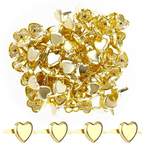 100 Stück Mini Herzförmige Brads Musterbeutelklammern Herz Musterklammern Metall Scrapbooking Brads Verschlussklammern Musterklammern Für Schule Büro Papier Briefklammern Basteln Handwerk DIY
