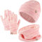 Enwokran Kids Winter Hat Scarf Gloves Set - Warm Thermal Knitted Beanie Cap Snood Neck Warmer Touchscreen Mitten Soft Fleece Lining Elastic for Children Aged 5-12 Outdoor Sports (Pink Mix)