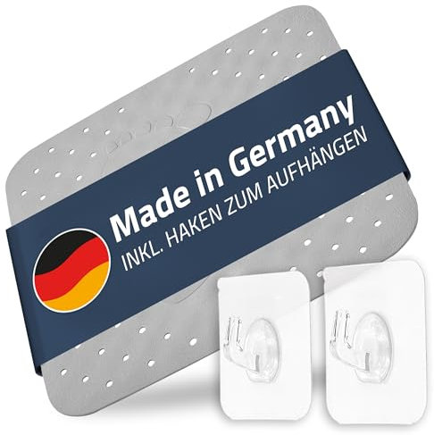 Duscheinlage, Duschmatte Step ca. 54x54 cm, grau, 100% TPE | inkl. 2 Haken | frei von PVC, Phthalaten, Blei, Latex | TÜV geprüft | Made in Germany