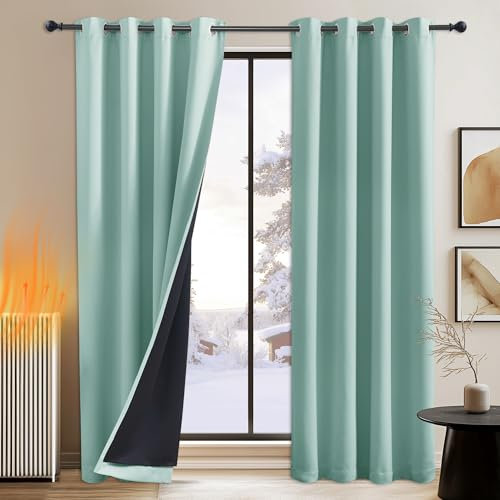 PONY DANCE Gardinen Grün Blickdicht Ösenschal 2er Set H 245 x B 140 cm Lichtundurchlässige Vorhänge mit Ösen Schwerer Vorhang Hitzeschutz Thermogardine 100% Verdunklungsgardine, Sommergrün