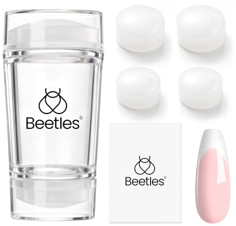 Beetles French Tip Tool Nail Stamp 6Pcs Silicone French Tips Stamp Kit with Replacement Stamper Heads and Scrapers Silicone Nail Art Printing Stuff for Home DIY Salon Manicure Tools Gifts for Girls