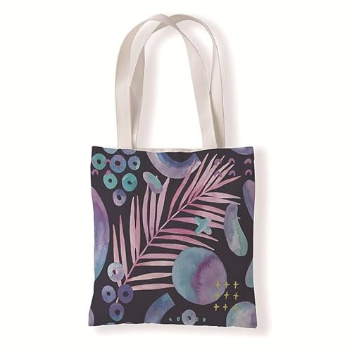 Tote Bag Hojas De Palma Rosas Bolsa de Tela Algodón y Cáñamo Bolsas de Tela para Pintar Gran Capacidad Bolsa Tela Plegable Bolso Tela Duradero Totebag Reutilizable Bolsos de Tela 30x40cm/1 Pcs