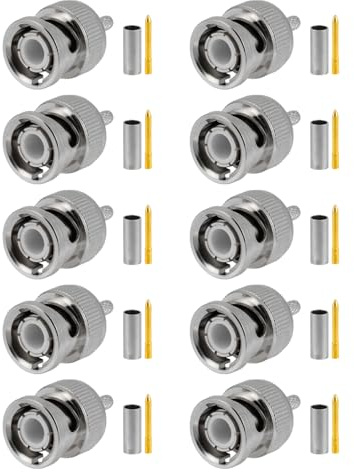 Vecys 10 PCS BNC Connettori 50 Ohm BNC Maschio Crimpare Connettore per RG316 RG174 RF Coassiale Cavo