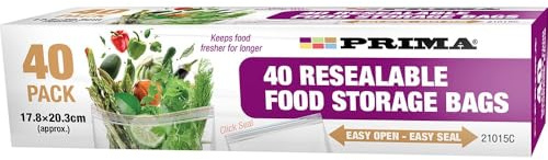 Fridge Food Storage Zip Lock Bags Freezer Ziplock Reusable Resealable Press And Seal Bag For Storing And Carrying Dry Foods Sweets Cookies And Sandwich Clear Plastic Pouches 17.8cm X 20.3cm (40 Pack)