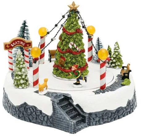 Magie di Natale Villaggio di Natale, Paesaggio innevato con Pattinatori rotanti in Movimento, LED Multicolor