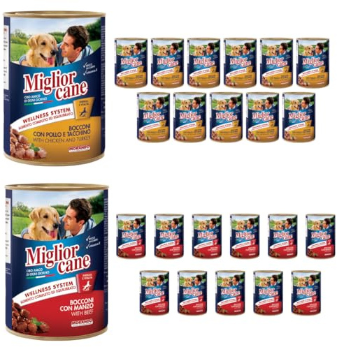 Miglior Cane umido. 24 scatolette da 405gr cibo umido per cani Miglior Cane (Gusto, Misto 1)