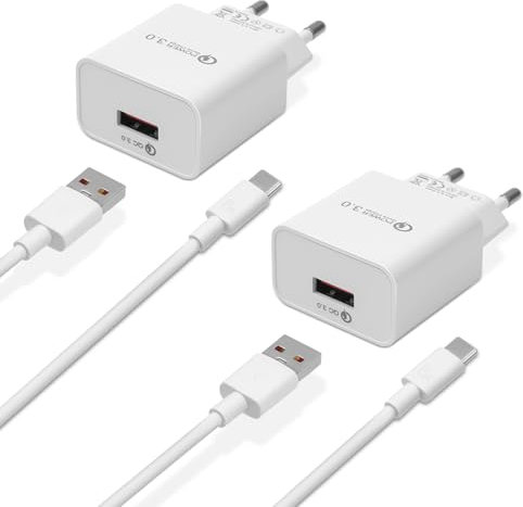 2-Pack USB Ladegerät Schnellladegerät mit 2m Kabel,18W USB Stecker USB Netzteil USB Steckdose, Ladestecker USB Schnellladen Netzstecker USB Adapter für Samsung Galaxy S22 S21 S20 S10 S9 S8 A53 A34 A33