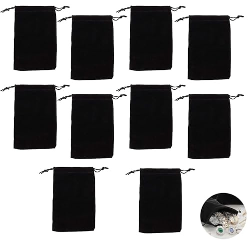 JFGDVW 10 Pcs Black Velvet Jewellery Pouches, Small Size Gift Bags For Jewellery, Multifunctional Reusable And Gift Bags, For Wedding, Party, Valentine, Christmas