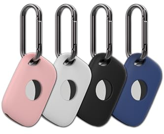 4 Pack Holder Case Compatible with Tile Pro 2024 Tracker, Anti-Scratch Finder Accessories Cover for Tile Life360 Pro, Silicone Keychain(Black White Pink Blue)