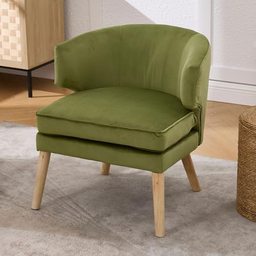 chairus Fauteuil Salon Moderne, Chaise Rembourrée en Velours avec Pieds en Bois, Fauteuil Relax avec Coussin Epais pour Salon, Chambre, Vert