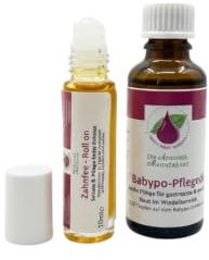 Die Aromaölmanufaktur Dentfata Roll on 10 ml & Babypo Olio per la cura del bambino, 30 ml, confezione doppia con olio essenziale benefico e olio per bambini, 100% oli essenziali naturali