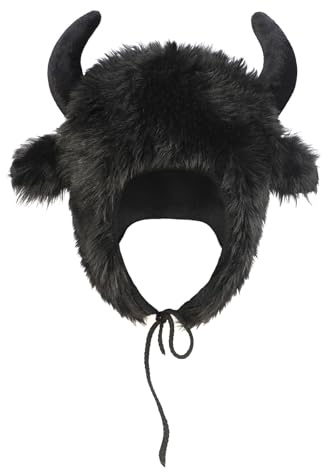 RUIXIA Chapeau Forme de cornes de Buffle Chapeaux Viking en Fausse Fourrure avec Couvre-oreilles pour Homme et Femme Bonnet Chaud pour Cosplay d'Animaux Halloween