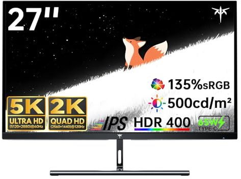 KTC 5K Monitor 27 Inch | Dual Mode 5K (5120x2880) @60Hz / 2K@120Hz Seamless Switching | | 99% DCI-P3, 100% sRGB, ΔE＜2 | 1 x Full Function USB C, 2 x USB A 3.0 | HDR400 | Compatible with Mac Mini