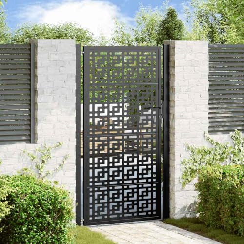 Portail d'entrée - Portail de jardin - Noir - 105 x 180 cm - En acier - Design croix - Pour cours, parcs
