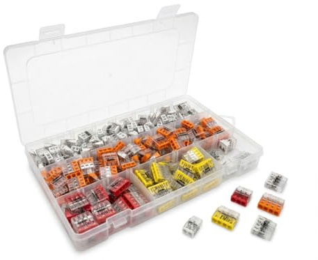 Verbindungsklemmen Set 250 Stück – enthält Original WAGO Klemmen Set Serie 2273 (2-, 3-, 4-, 5-, 8 polig) – Installationsklemmen in wiederverschließbarer Box