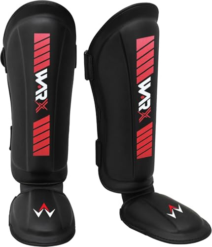WARX Black Shin Instep Guards Kickboxing Muay Thai MMA Training Pads Foam Protection Leg Foot Protector for Martial Arts Sparring Boxing Gear