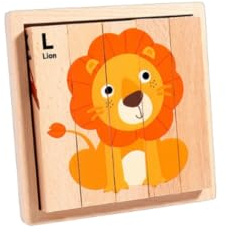 Colcolo Children Beech Wood Picture Puzzle With Vertical Blocks In Tray for Sorting Matching And Guided Image Assembly Suitable for classroom stations home education play, Forest Animals