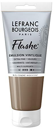 Lefranc Bourgeois 300475 Flashe akrylfärg och vinylfärg, högpigmenterad, elastisk, ljusäkta, åldringsbeständig, matt, för inomhus- och utomhusbruk, 80 ml rör – iriserande askblå