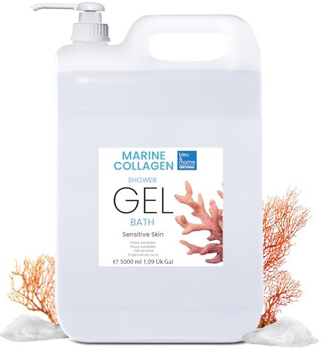Gel de Ducha Perlado Extra Delicado con Colágeno, Triple Accion: Limpiador Facial, Corporal y del Cabello. Efecto Reafirmante y Anti Edad. Cuidado Piel Atopica, Sensible y Seca - 5000 ml