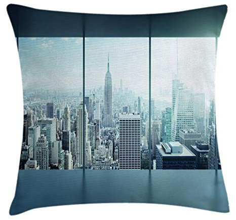 ABAKUHAUS Nueva York Funda para Almohadón, Urbana de la Ciudad Moderna, Decorativo, Estampado en Ambos Lados, 40 x 40 cm, Azul Cielo
