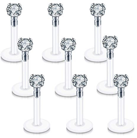 Xpircn Clear CZ Lip Ring Labret Monroe Tragus Helix Earring Stud Piercing Jewelry 16G 6mm