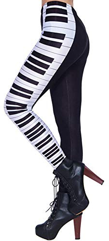 Nuofengkudu Ladies Print Leggings Coloured soft Opaque High Waisted Fitness Elastic Seamless Fashion Yoga Pants Running Workout Tights(Black Piano,One Size)