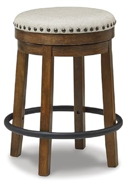 Signature Design by Ashley Valebeck Upholstered Swivel Stool, Cushioned Seat, Woven Fabric Upholstery, Wood, 24 H, Brown & Black