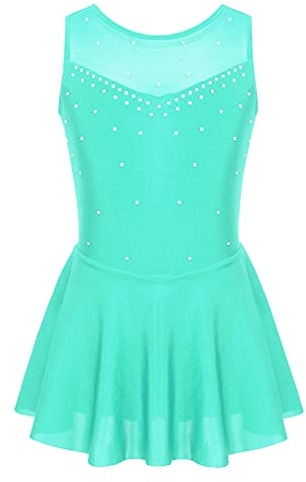 Vestido de Baile para Patinaje Sobre Hielo Maillot Ballet con Falda Niña | Maillot de Ballet sin Mangas Multicolor Vestido de Patinaje Artístico Competición Traje de Baile para Actuación 5-16 Años