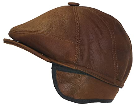 CUCUBA Gorra de hombre de piel de Montone Shearling - Gorra con visera y orejeras - Cobre Perlado, Cobre Perlado, X-Large