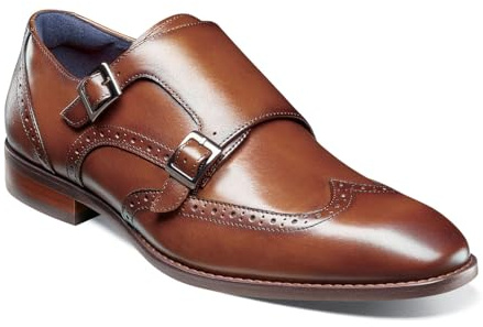 Stacy Adams Mens Karson Wingtip Double Monk-Strap Loafer, Cognac, 9 US