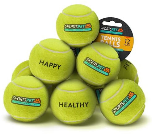 SPORTSPET Tennis Balls for Dogs 12 PACK - Extra Bouncy - Non Toxic - Durable - Long Lasting - Floats Dog Toys Standard Tennis Balls (64mm) Dog Balls