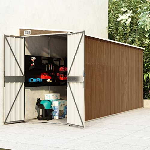 AUVYI Cobertizo de Jardín Exterior 118x382x160/178 cm Marrón Acero Galvanizado Cobertizo de Almacenaje Ofrece Protección contra Suciedad Caseta de Almacenamiento de Metal Espacio Grande