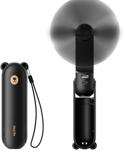 JISULIFE Mini Handventilator, 3-in-1 Handventilator, wiederaufladbarer USB [12–19 Betriebsstunden] mit Powerbank, Taschenlampe, tragbarer Ventilator für Reisen/Sommer, Geschenke für Frauen-Schwarz