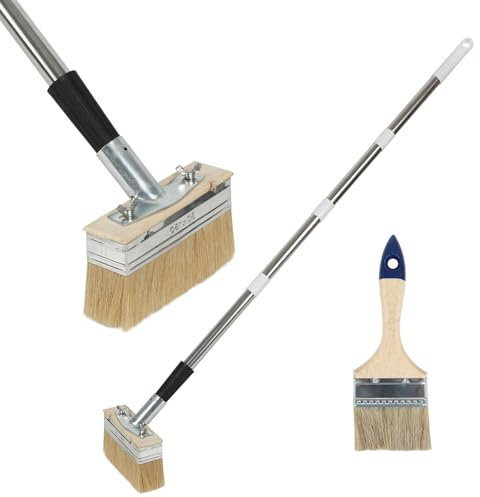 6 Deck Stain Applicator Brush, 60 Long Handle Decking Paint Brush with 3 Paint Brush, Block Staining Brushes for Woodstains, Decking Paints, Oils, Decking Stains, Deck Coatings, Fence Wall Furnitur